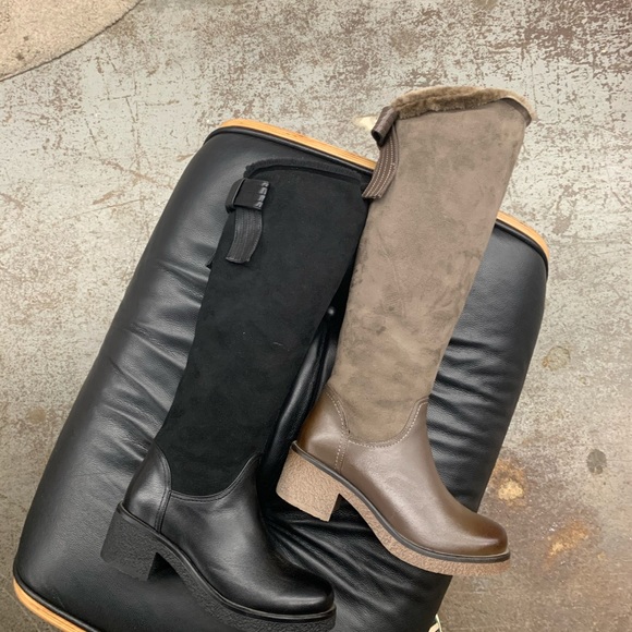 Faux Fur Lined Knee High Winter Boot in Black Faux Suede and Leather - Picture 16 of 16